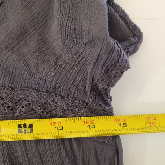 Knox Rose Boho Tassel Top XS Gray Lace Hem Peasant Style Blouse - Picture 4 of 7